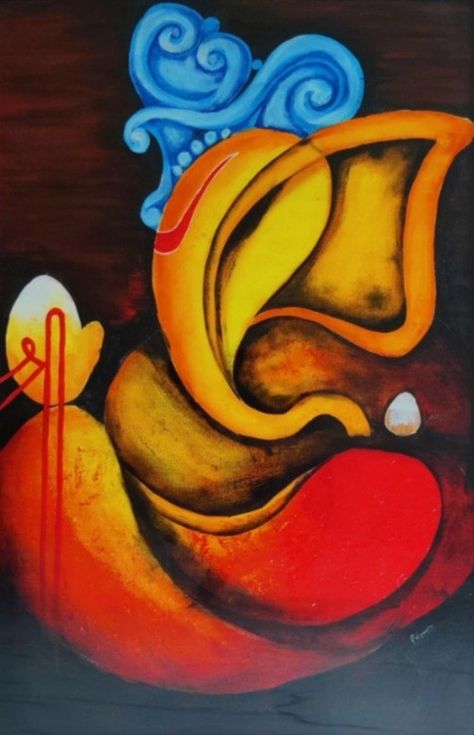 Ganpati Canvas Painting Easy, Ganpati Paintings Acrylics, Ganesha Abstract Painting, Ganesha Abstract, Ganesha Acrylic Painting, Ganpati Painting, Ganesh Drawing, Ganesha Drawing, Ganesh Art Paintings