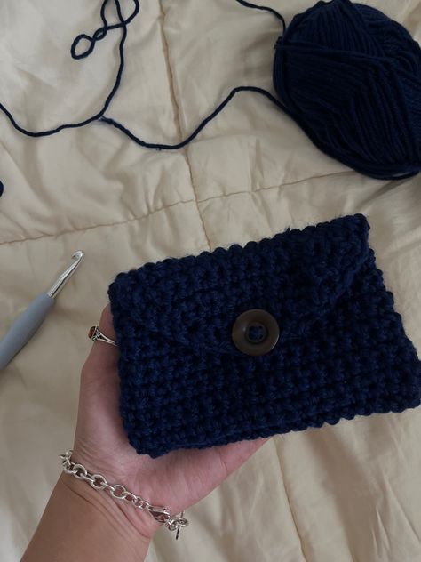 dark blue crochet coin purse with a button Dark Blue Crochet, Navy Crochet, Crochet Store, Crochet Coin Purse, Blue Crochet, A Button, Crochet Projects, Coin Purse, Dark Blue