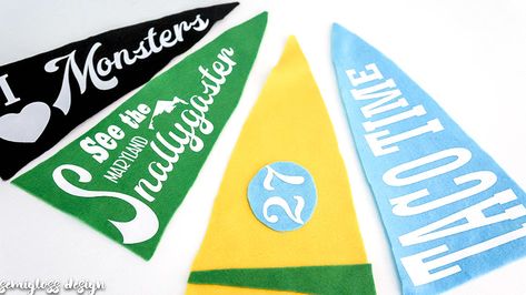 Bunting Ideas Vintage Style, Vintage Crafts Diy, Diy Pennant, Boy Crafts, Diy Flag, Custom Pennants, Diy Crafts Vintage, Bunting Diy, Felt Wall Hanging