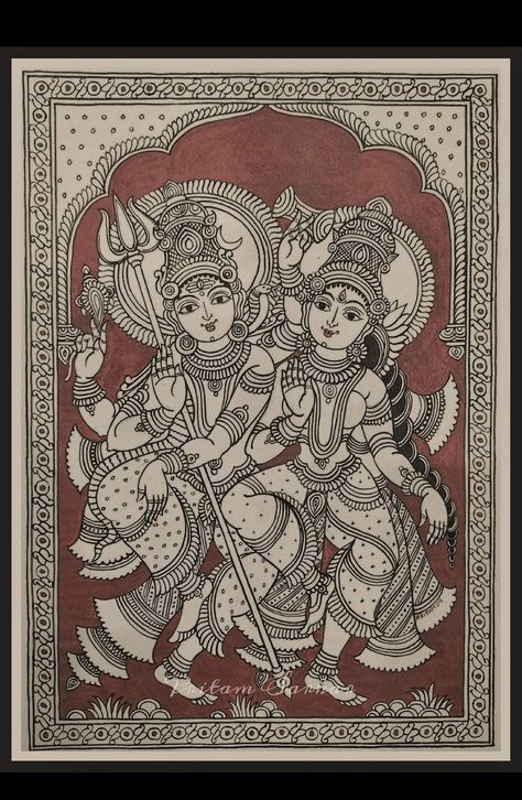 Kalamkari Art Paintings, Kalamkari Painting Design, Madhubani Art Easy, Madhubani Paintings Traditional, Patachitra Paintings, Kalamkari Art, Kalamkari Print, Warli Art, Dancing Drawings