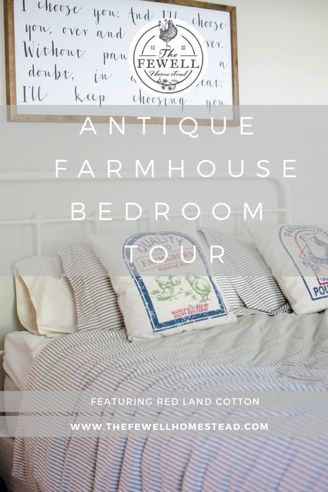 Antique Farmhouse Bedroom Tour | Red Land Cotton Antique Farmhouse Bedroom, 1920s Farmhouse, Red Land Cotton, Bedroom Tour, Farmhouse Desk, Desk Styling, Wash Stand, Wood Dresser, Weathered Oak