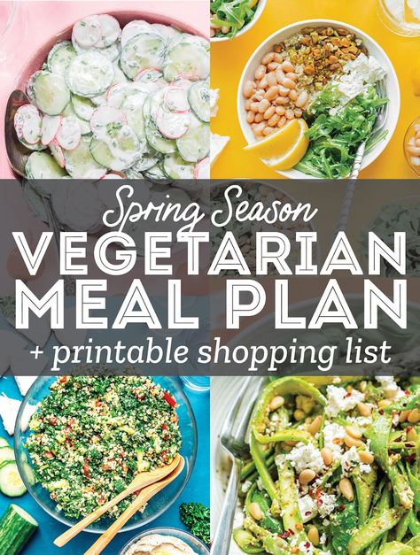 This vegetarian meal plan features 5 days of delicious spring recipes to celebrate the season, including asparagus, radishes, and arugula! Healthy Budget Meals, Tabbouleh Salad Recipe, Healthy Budget, Vegetarian Meal Plan, Printable Shopping List, Vegetarian Meal Prep, Savory Dinner, Easy Vegetarian Recipes, Meatless Main Dishes