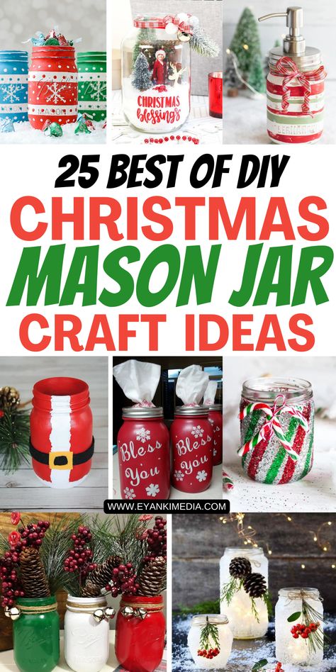 Looking for easy Christmas craft ideas? Try these simple festive Mason Jar Christmas Crafts! Perfect for adding a personal touch to your Christmas decor, these easy mason jar crafts DIY projects are fun and budget-friendly. Discover creative Christmas mason jar ideas that transform ordinary jars into beautiful decorations. From glittery candle holders to adorable snowman, these Mason jar crafts decorations will brighten up your home and bring holiday cheer. Get inspired and start crafting today! Christmas Mason Jar Candle Holders, Mason Jar Snowman Diy, Diy Christmas Candles Jars, Christmas Decor Jars, Canning Jar Crafts Diy Projects, Decorate Mason Jars For Christmas, Easy Mason Jar Christmas Gifts, Small Mason Jar Crafts, Mason Jar Christmas Crafts For Kids