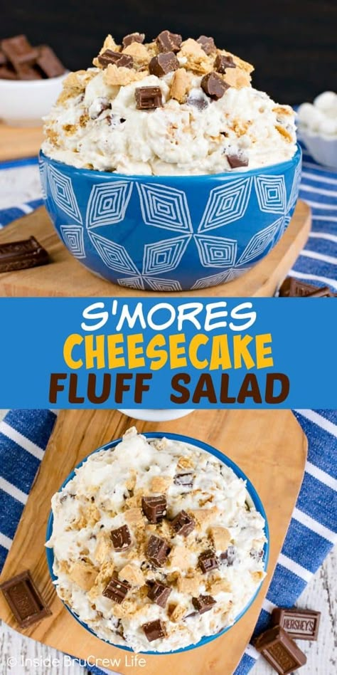 Fall Fluff Desserts, Pudding Salad Recipes, Sweet Side Dishes, Cheesecake Fluff Salad, Smores Cheesecake, Fluff Recipes, Dessert Salad Recipes, Cheesecake Fluff, Fluff Salads