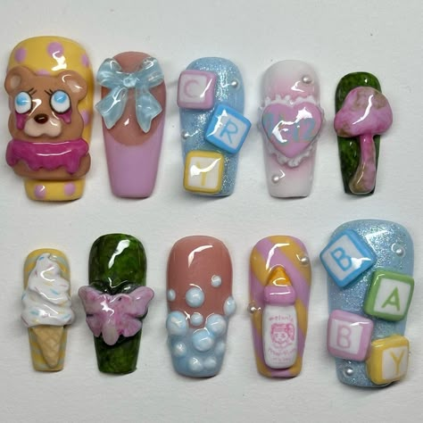 custom melanie martinez set!! they wanted a mix of portals, k-12, and cry baby! i had so much fun making this set and i tried a lot of new things 💗 #nails #nailsnailsnails #gelx #gelnails #gelxnails #melaniemartinez #crybaby #k12 #portals #explore #explorepage #trending #customnails #pressons Cry Baby Nails Melanie Martinez, Melanie Martinez Nail Art, Melanie Martinez Themed Nails, Melanie Martinez Nails Inspired Cry Baby, Melanie Martinez Nails Trilogy, Cry Baby Nails, Melanie Martinez Nails K-12, Melanie Martinez Inspired Nails, Melanie Nails