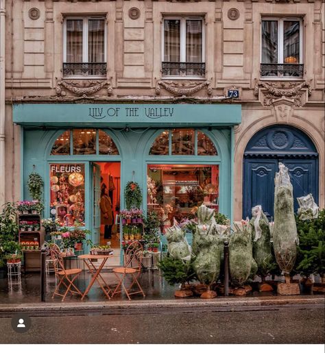 French flower shop exterior color blues and greens Florist Exterior, Florist Shop Exterior, Flower Shop Exterior, French Flower Shop, French Florist, Shop Exterior, Exterior Color Palette, Victorian Village, French Flowers