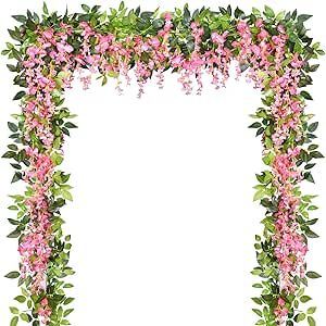 Artflower 4 Pcs Pink Wisteria Garland Artificial Flowers, 6.6 Ft/Piece Fake Wisteria Hanging Flowers Garland for Home Bedroom Window Garden Outdoor Party Ceremony Wedding Arch Floral Decor Wisteria Garland, Wisteria Vine, Wedding Arches Outdoors, Flowers Garland, Leaves Garland, Purple Wisteria, Artificial Hanging Plants, Pergola Ideas, Ivy Leaves