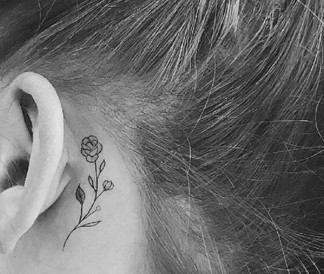 Peony Behind Ear Tattoo, Small Poppy Flower Tattoo Behind Ear, Carnation Behind The Ear Tattoo, Tattoo Ideas Female Small Behind Ear, Wildflower Tattoo Behind Ear, Daisy Ear Tattoo, Daisy Behind Ear Tattoo, Behind Ear Flower Tattoo, Daisy Tattoo Behind Ear