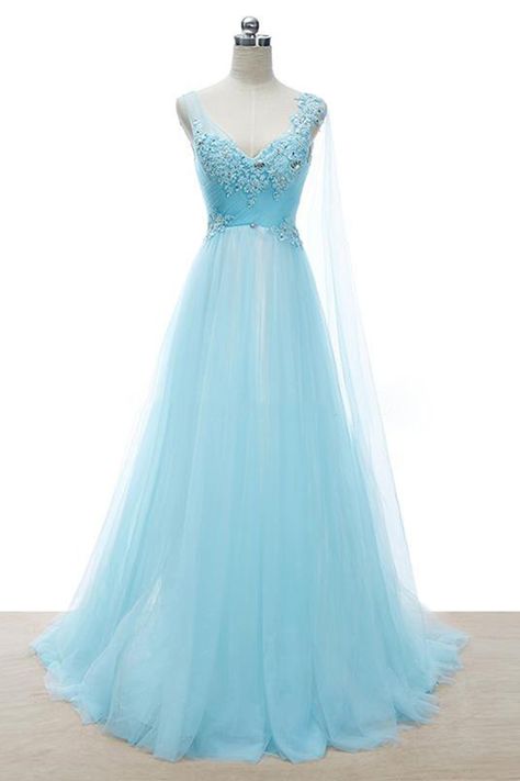 Prom Dress Sleeveless, Baju Kahwin, A Line Long Dress, Formal Occasion Dress, Blue Prom Dress, Homecoming Dresses Long, Prom Dresses Sleeveless, Blue Evening Dresses, Blue Tulle