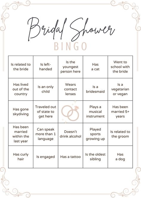 Bridal Shower Games Bingo, Bridal Shower Get To Know The Bride, Games For A Bridal Shower, Elegant Bridal Shower Games, Brunch Bridal Shower Ideas Games, What Is A Bridal Shower For, Games To Play At Bridal Showers, Easy Bridal Shower Games, Cute Bridal Shower Ideas