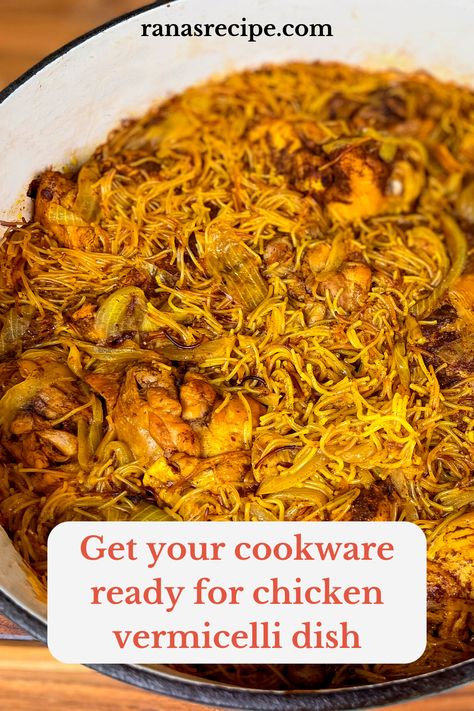 Chicken Vermicelli Recipes, Vermicelli Recipes Easy, Chicken Vermicelli, Vermicelli Pasta, Middle Eastern Chicken, Vermicelli Rice, Vermicelli Recipes, Cast Iron Casserole Dish, Cast Iron Casserole