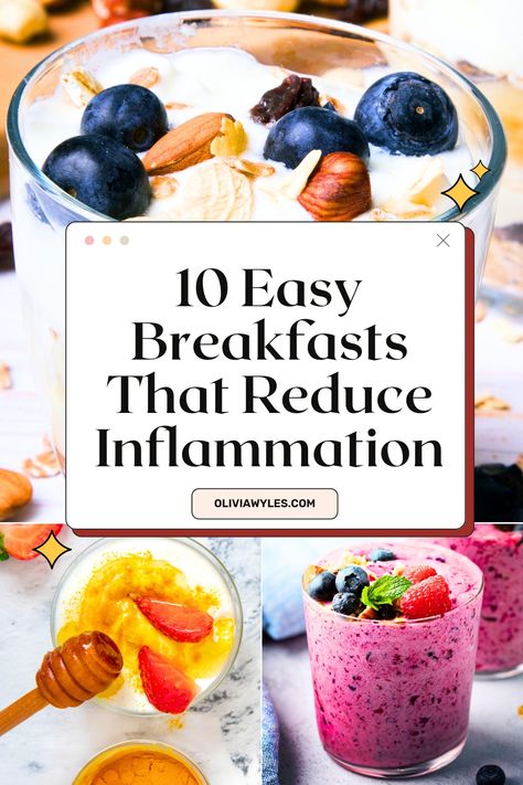 10 Quick & Easy Anti-Inflammatory Breakfast Ideas | Recipes That'll Reduce Inflammation | Looking for quick and easy breakfast ideas that help fight inflammation? These 10 anti-inflammatory breakfasts are packed with nutrient-dense ingredients like turmeric, ginger, berries, and avocado. Perfect for busy mornings, these recipes will nourish your body and keep you feeling energized all day. Pin now and start your day with a healthy, delicious meal! Food For Healthy Stomach, Healthy Non Inflammatory Breakfast, Meals To Reduce Inflammation, Anti Inflamation Meals, Flaxseed Breakfast Recipes, Pagen Diet Recipes, Breakfast For Liver Health, Reduce Inflammation Recipes, Best Anti Inflammation Recipes