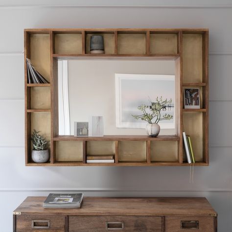 Bedroom shelf ideas – 15 stylish ways to use shelving for display and storage | Real Homes Field House, Wall Mirror With Shelf, Rustic Wall Mirrors, Mirror Wall Living Room, Mirror Wall Bedroom, Large Wall Mirror, Mirror Design Wall, Mirror With Shelf, Mirror Wall Bathroom