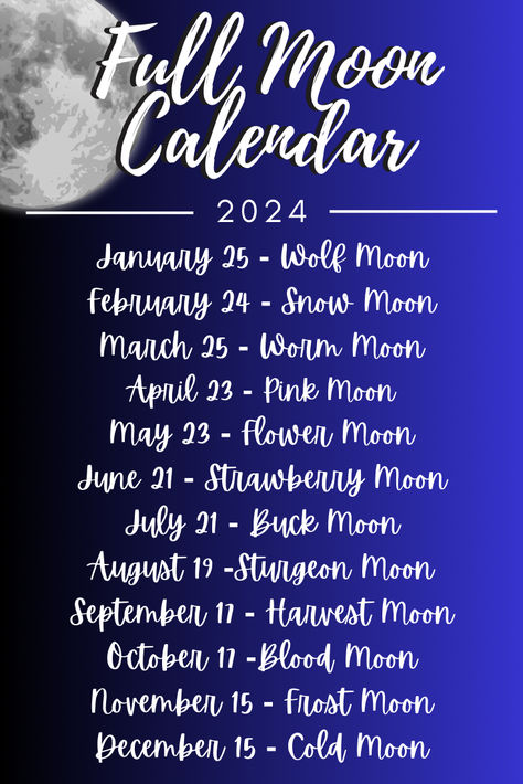 Full Moon Jan 2024, Full Moon Dates 2024, Full Moons Of 2024, Full Moon 2024, Witch 101, Full Moon Calendar, Frost Moon, Imbolc Ritual, Moon Date