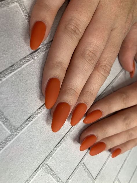 Mat Orange Nails, Fall Solid Color Nails, Autumn Nail Colours, Fall Pedicures, Matte Nail Colors, Fall Nail Color, Simple Fall Nails, Autumn Nail, Angel Pin