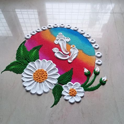 Very beautiful and easy Ganesha rangoli #Ganeshchaturthi rangoli #Ganeshchaturthi #Ganesha #colorfolulrangoli #easyborderrangoli #easydrawings #ganeshadrawing Agiyaras Rangoli, Ganesha Rangoli, Ganesha Drawing, Ganesh Chaturthi, Ganesha, Easy Drawings