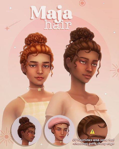 Maja hair | Miiko on Patreon Sims 4 Messy Bun Cc, Sims Mm Cc, Sims 4 Curly Hair, Match Wallpaper, Sims 4 Maxis Match, 4 Hairstyles, Wallpaper Matching, Curly Bun Hairstyles, Cc Hair