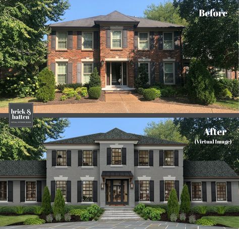 10 Ideas to Liven Up Your Landscaping This Fall | brick&batten Decorative Trim Around Front Door, Colonial To Modern Exterior, Red Brick Colonial House Exterior Makeover, Colonial Brick House, Brick Colonial House, Colonial House Exteriors, House Makeovers, House Redo, Modern Colonial