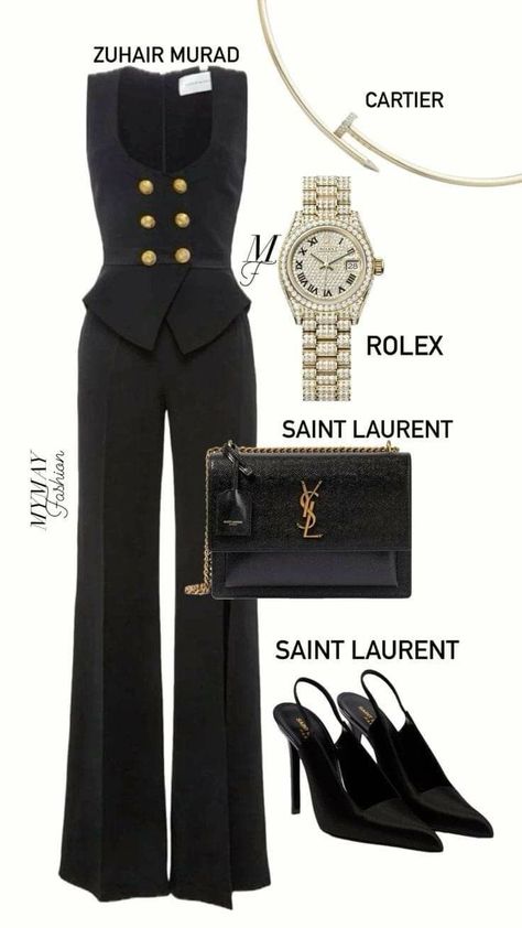 Classy Wear For Women, Ysl Suit Women, Classy All Black Outfits For Women, Chic And Elegant Outfits, Woman Business Aesthetic, Bussines Women Outfit, Bussines Women Outfits, Ysl Style Outfits, Office Outfits Women Black