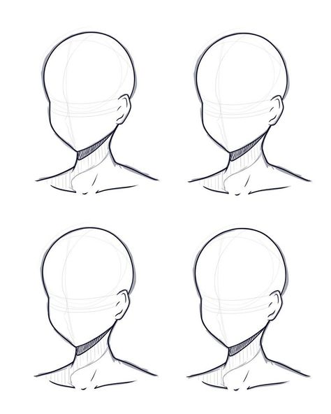 Hair On Shoulders Drawing, Ear Drawing Reference Anime, Drawing Heads Looking Down, Female Head Reference Drawing Anime, How To Draw A Male Head Step By Step, Boy Head Drawing, Anime Face Template, Looking Down Drawing Reference, Girl Head Drawing