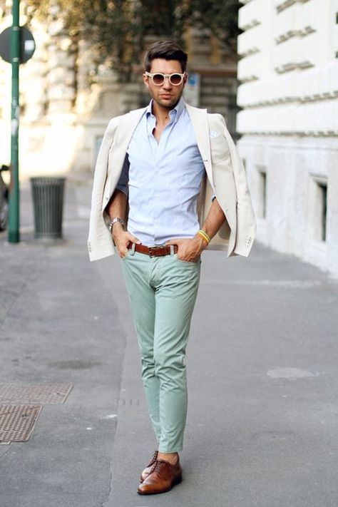 Mint Pant Outfits for Men - 30 Ideas How to Wear Mint Pants Shirt And Pants Combinations For Men, Mint Pants Outfit, Men Work Outfits, Summer Smart Casual, Mint Green Pants, Teresa Oman, Mens Pant, Mint Pants, Herren Style