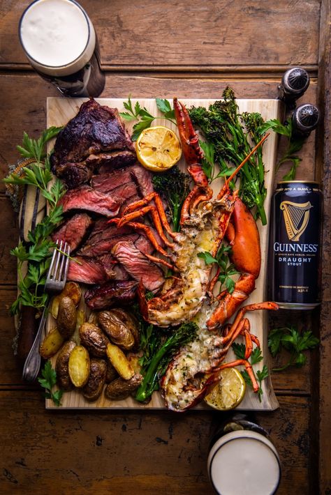 Surf N Turf Recipes, Dennis Prescott, Butter Lobster, Boil Recipes, Pint Of Guinness, Guinness Draught, Plating Ideas, Delicious Seafood Recipes, Surf Turf