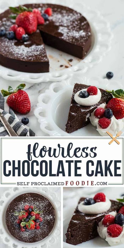 Easy Fancy Chocolate Desserts, Flourless Torte, Flowerless Chocolate Cake, Chocolate Desserts Fancy, Rich Chocolate Dessert, Milkshake Recipe Chocolate, Crumb Coffee Cakes, Flourless Chocolate Cake Recipe, Gluten Free Dessert