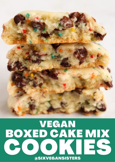 Vegan Box Cake, Vegan Box Cake Mix Recipes, Vegan Boxed Cake Mix Hacks, Vegan Cake Mix Cookies, Six Vegan Sisters Recipes, Vegan Cake Mix Hacks, Vegan Snack Mix Recipes, Vegan Box Cake Recipe, Easy Vegan Cake 4 Ingredients