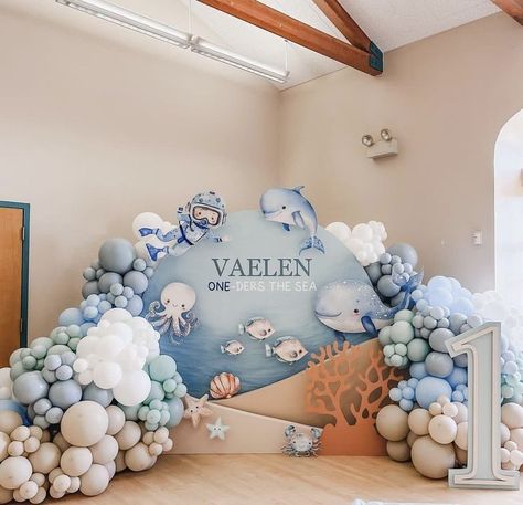 Ocean Theme Backdrop, Sea Animals Birthday Party Ideas, Under The Sea First Birthday Boy, Oneder The Sea 1st Birthday Boy, Ocean Themed Baby Shower Ideas, Oneder The Sea 1st Birthday, Ocean Baby Shower Theme, Ocean Baby Showers, Ocean Theme Birthday