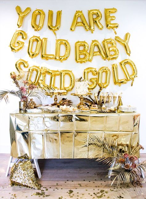 This party is gold baby, solid gold! The Shift Creative took her son's golden birthday literally with a decked out & glittering golden first birthday party. Golden First Birthday, Golden Birthday Themes, Golden Birthday Parties, Champagne Birthday, Fiesta Birthday Party, Gold Birthday Party, 24th Birthday, Fiesta Birthday, Golden Birthday