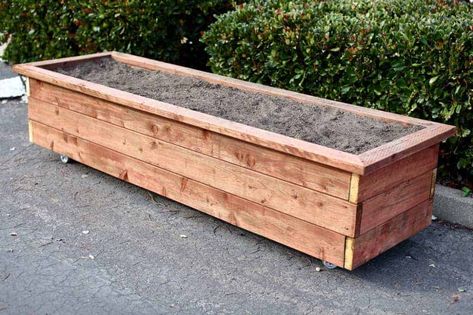 How to Build a DIY Planter Box on Wheels - TheDIYPlan Large Diy Planters, Diy Wood Planter Box, Planter Box Designs, Large Planter Boxes, Diy Wood Planters, Long Planter, Planter Box Plans, Raised Planter Boxes, Rectangle Planters