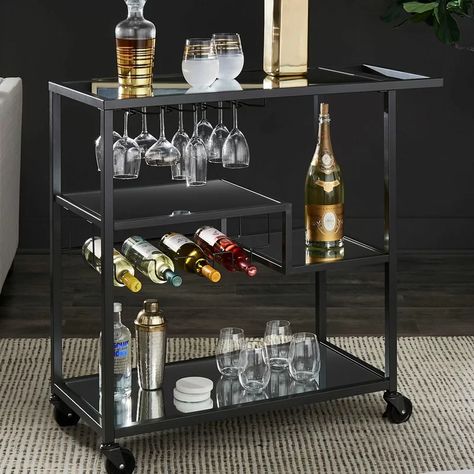 Wine Bottle Storage, Stemware Storage, Kelly Clarkson Home, Bar Cart Styling, Drinks Trolley, Bar Cart Decor, Glass Rack, Diy Bar, Home Bar Decor