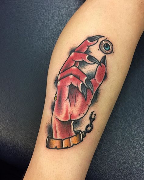 Devils Hand Tattoo, Devil Hand Tattoo, Demon Hand Tattoo, Traditional Devil Tattoo, Shaking Hands Tattoo, Hand Eye Tattoo, Hand Heart Tattoo, Neon Tattoo, Celestial Tattoo