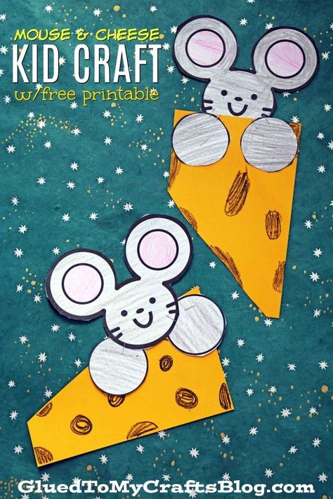 Paper Mouse and Cheese Kid Craft Idea - includes a FREE printable template to get you started today!!! Cheese Craft Preschool, Mouse Crafts For Toddlers, How To Make A Mouse Craft, Mouse Craft, 3d Mouse Craft, Easy Mouse Craft Preschool, If You Take A Mouse To The Movies Craft, Preschool Mouse, Letter D Crafts