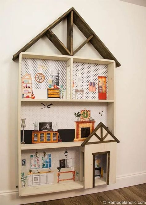 12 Free Dollhouse Plans That You Can DIY Today Printable Furniture, Bookcase Woodworking Plans, Dollhouse Bookcase, Childrens Playhouse, Small Kids Room, Dollhouse Tutorials, Doll House Plans, Woodworking Plan, Planning Printables