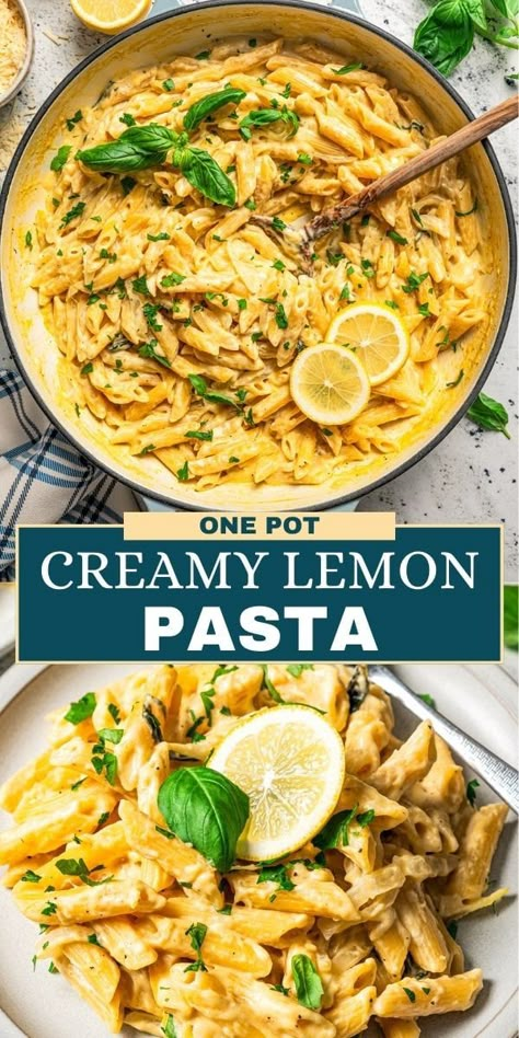 This creamy Lemon Pasta recipe, featuring a blend of three cheeses, makes for a perfect one-pot dinner. Its garlicky, zesty sauce deliciously coats each noodle, offering an ultra-comforting experience in every bite. Baked Lemon Pasta, Vegetarian Pastas, One Pot Healthy Meals, Diethood Recipes, Lemon Pasta Recipe, Creamy Lemon Pasta, Authentic Pasta, Pregnancy Meals, Lemon Pasta Recipes