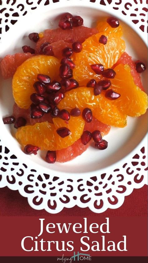 This recipe for sparkling holiday fruit salad made of grapefruit, mandarin oranges and pomegranate arils is quick and easy to prepare. Pomegranate Fruit Salad, Pomegranate Salad Fruit, Pomegrante Salad, Orange Grapefruit Salad, Orange And Pomegranate Salad, Grapefruit And Orange Salad, Fruit Salad With Pomegranate Seeds, Holiday Fruit Salad, Citrus Pomegranate Salad