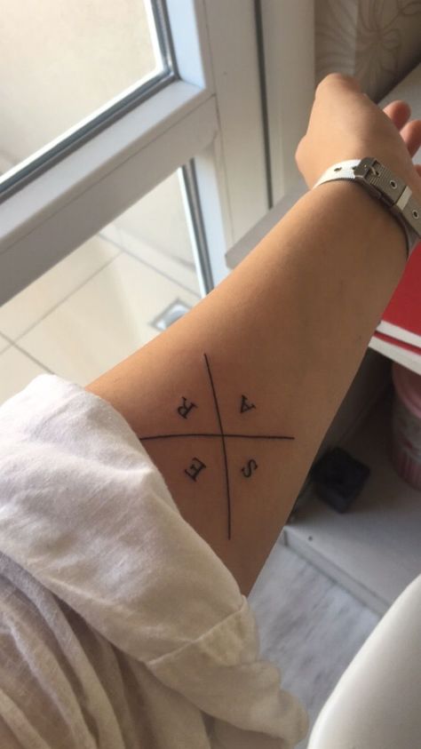 Arrow Initial Tattoo, Compass Tattoo With Initials, Compass Tattoo Family Initials, Family Initials Tattoo, Tropisches Tattoo, Viking Compass Tattoo, Diy Tattoo Permanent, Ring Finger Tattoos, Sibling Tattoos