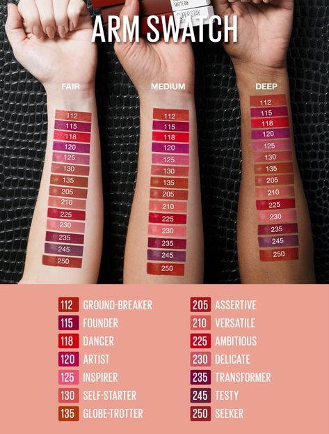 Maybelline Lipstick Swatches, Maybelline Lipstick Shades, Colorstay Lipstick, Maybelline Matte Lipstick, Maybelline Matte Ink, Superstay Maybelline, Lipstick Guide, Maybelline Super Stay Matte Ink, Maybelline Superstay Matte Ink