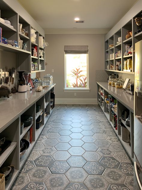 Butlers Pantry With Refrigerator, Large Butlers Pantry Walk In, Walk Through Butlers Pantry, Walk In Pantry With Window, Walk In Fridge Home, Walk In Refrigerator Home, Dream Pantry Walk In, Pantry With Fridge, Walk In Pantry Ideas Layout