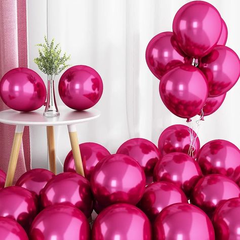 Hot Pink Balloons, Hot Pink Birthday, Small Birthday Parties, Pink Party Theme, 50 Balloons, Pink Party Decorations, Fuchsia Wedding, Hot Pink Weddings, Purple Balloons