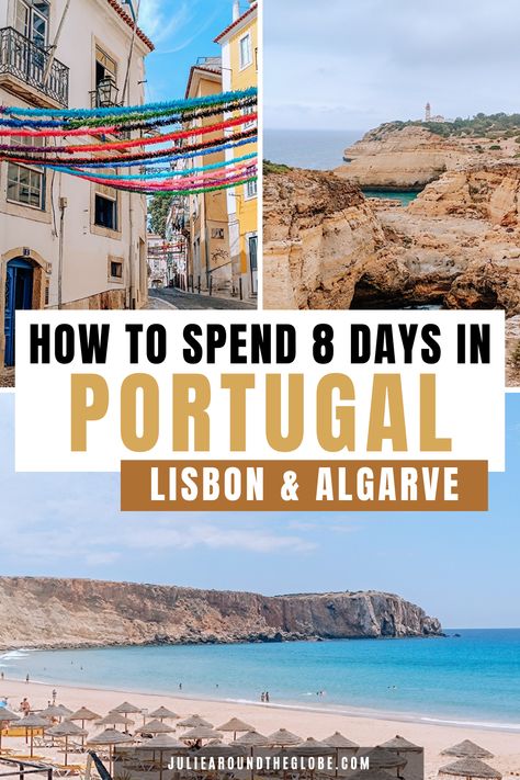 Planning a trip to Portugal? Discover our 8-day Portugal itinerary without a car covering Lisbon, Sintra, and the Algarve region. Explore the best destinations in Portugal during a week, go kayaking, on hikes, and explore small towns and hidden gems. Find out all the best places to visit in Portugal as well as useful travel tips to help you plan your trip to Portugal. Portugal Trip Itinerary, Portugal Places To Visit, Portugal Destinations, Albufeira Portugal, Portugal Map, Portugal Cities, Lisbon Portugal Travel, Portugal Vacation, Florence Travel