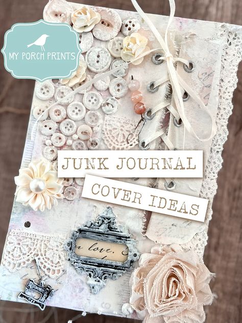 Junk Journal Cover Ideas, Journal Cover Ideas, Junk Journal Cover, My Porch Prints, Envelope Cover, Typography Card, Paper Sunflowers, Art Journal Cover, Diy Journal Books