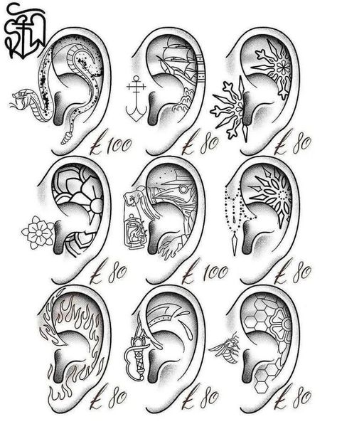 Inside Ear Tattoos Men, Inner Ear Tattoos For Men, Ear Tattoo Drawing, Inner Ear Tattoo Ideas, Mini Face Tattoo, Ear Tattoo Men, Viking Ear Tattoo, Eat Tattoo Ideas, In Ear Tattoo