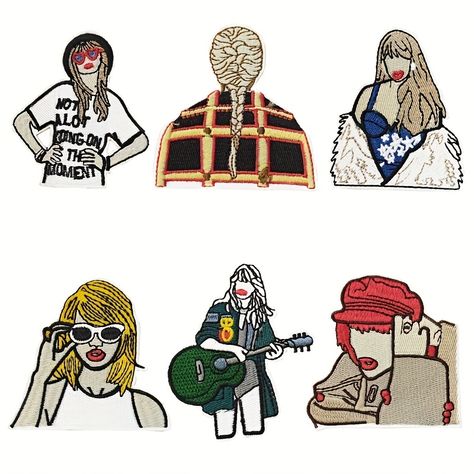 6pcs Singer Iron On Patches, Sew On Embroidered Applique Repair Patch, Projects For Clothing Jacket Jeans Pants Dress Backpack Hat Patches Jacket Diy, Applique Clothes, Hat Decoration, Embroidered Badges, Musica Rock, Diy Patches, Pants Dress, Cartoon Girl, Embroidered Applique