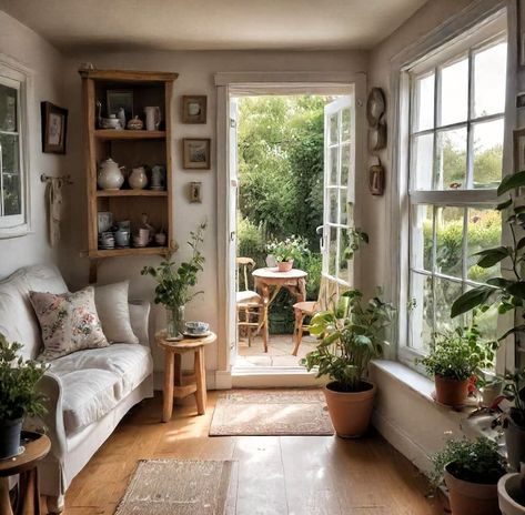 This cottage feels like a cozy hug. The rooms are filled with warm textures and special pieces. With the windows open, you can hear the birds singing and enjoy endless cups of hot tea. It’s a peaceful and relaxing escape, making it feel like a perfect home. 🌿💛 📸 : @lesanbara Designed by @lesanbara Project: A Little Cottage Tucked in a Beautiful Garden Show some 💖 like and comment⁣⁣.🌟 Follow @lesanbara for updates and endless inspiration 💕 Don’t forget to save 💌 it for future reference  #l... Small Cottage Dining Room Ideas, Tiny Cottage Living Room, Small Cottage Dining Room, Cozy Cottage Interiors Small Houses, Cottage Dining Room Ideas, Cozy Cottage Interiors, English Countryside Cottage, Cottage House Interior, Cottage Dining Rooms