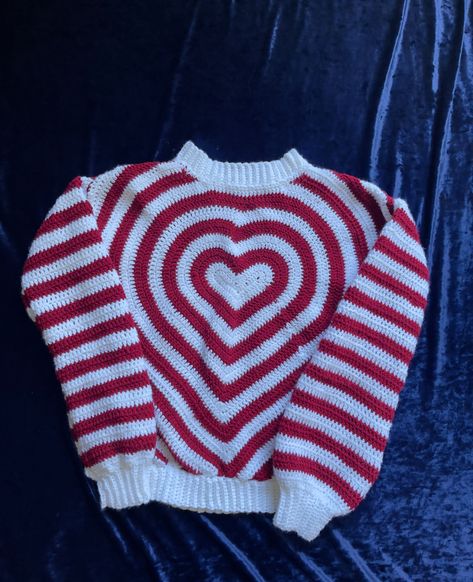 Crochet Sweater With Design, Crochet Valentines Outfit, Valentines Crochet Sweater, Heart Sweater Crochet, Crochet Heart Sweater, First Crochet, Mesh Sweater, Knit Ideas, Pixel Crochet