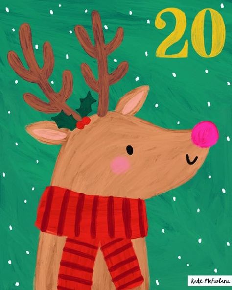 Rudolph Illustration, Kate Mcfarlane, Christmas Reindeer Illustration, Reindeer Cartoon, Reindeer Illustration, Head Illustration, Rudolph Reindeer, Reindeer Head, Clay Designs