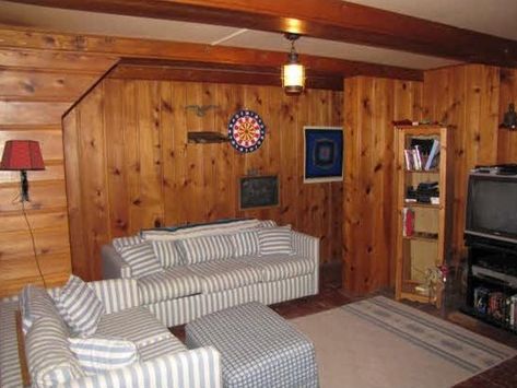 Before - basement 70s Wood Paneling Makeover, Wood Panel Basement, Wood Paneling Makeover, Basement Diy, Paneling Makeover, 80s Sports, Cozy Library, Painting Wood Paneling, Bathroom Plans