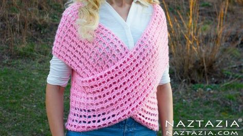 Crochet Wrap Sweater Vest Crochet Wrap Sweater, Crochet Shrug Tutorial, Infinity Scarfs, Broomstick Lace, Crochet Hook Case, Wrap Front Top, Shell Stitch, Crochet Shrug, Crochet Wrap